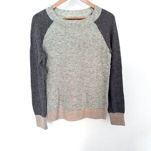 J. Crew two tone gray waffle knit crew neck baseball tee style sweater, XS